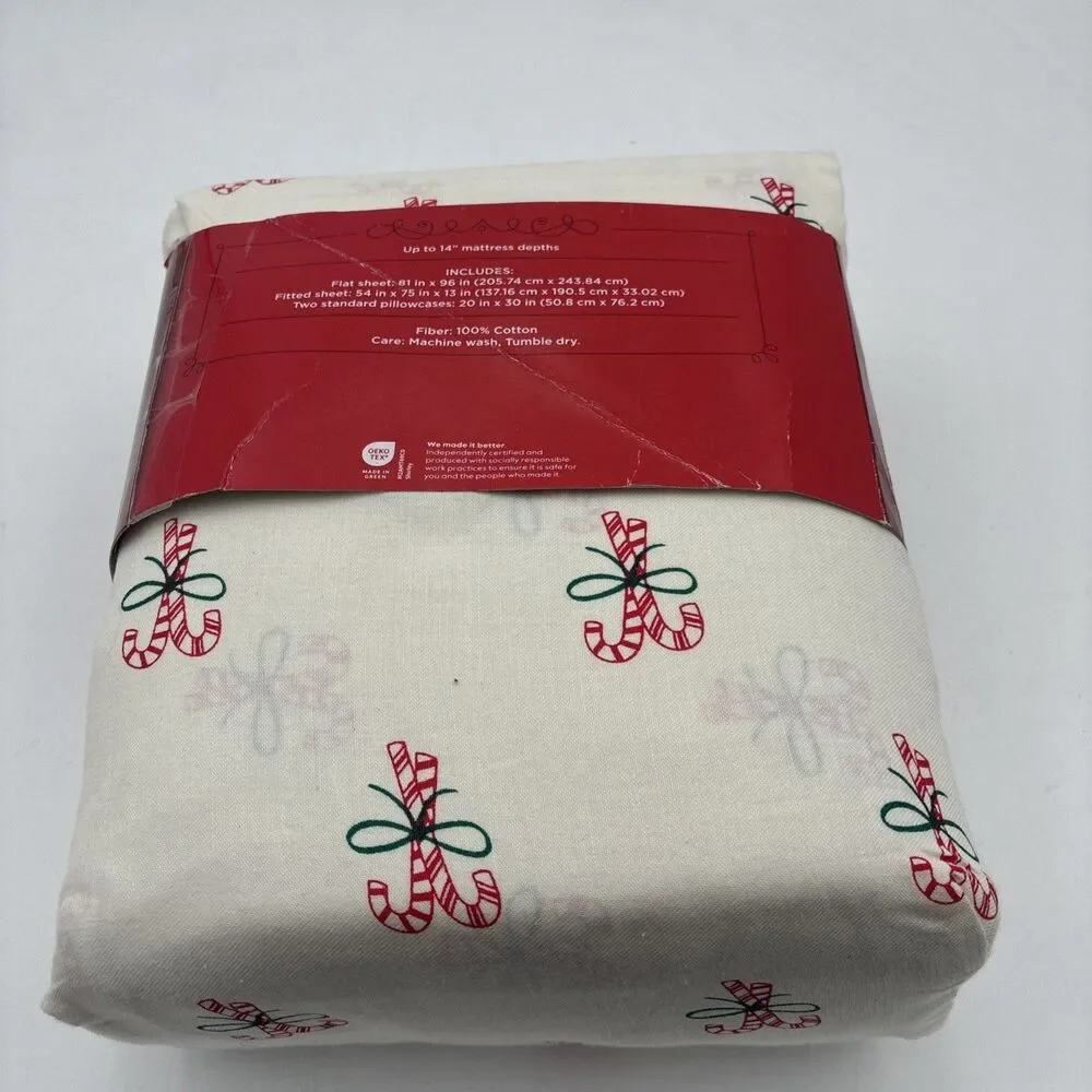 Wondershop Christmas  Holiday Cotton Sheet  Set Candy Canes  NWT Full Size